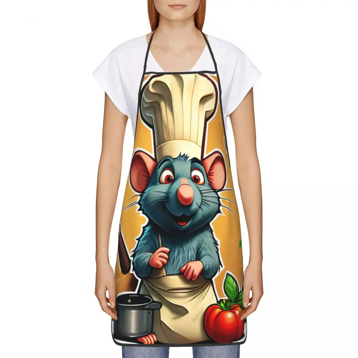 Custom Funny Chef Remy Ratatouille Bib Apron Women Men Unisex Kitchen Chef Cartoon Tablier Cuisine for Cooking Baking Painting