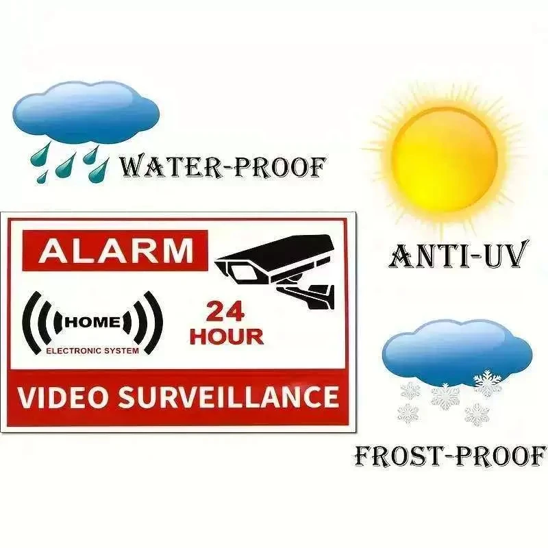 5/10Pcs/pack Car's No Smoking No Eating Waterproof Warning Security Sticker 24Hour Video Surveillance Sign For Home Store School