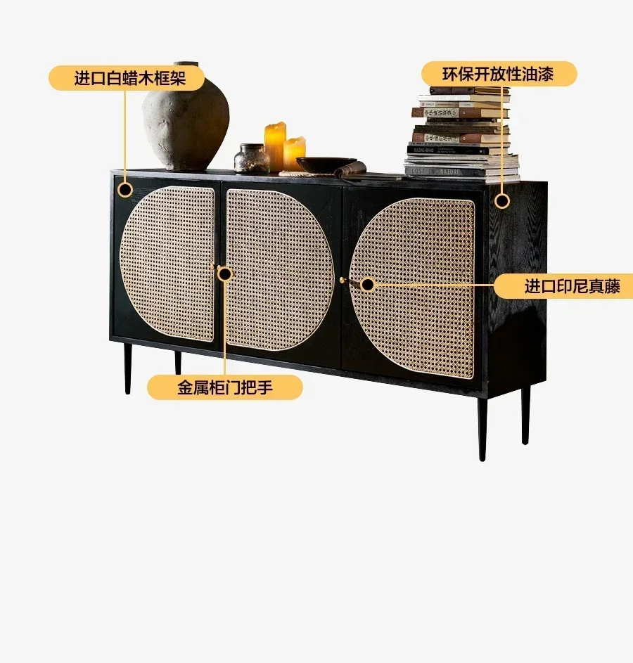 

Hot SalesNordic Solid Wood Rattan Small Apartment Living Room Tea Locker