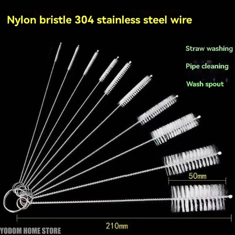 10pcs Cleaning Brushes Set Flexible Household Nylon Pipe Brush Long Test Tube Bottle Straw Washing Cleaner Bristle Kitchen Tool