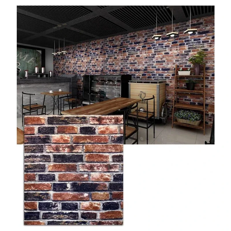 

5PCS Retro Brick Wall Stickers Self-adhesive Waterproof Wallpaper 3D Foam Tile Room Decor Home Decorations Kitchen Wall Decals