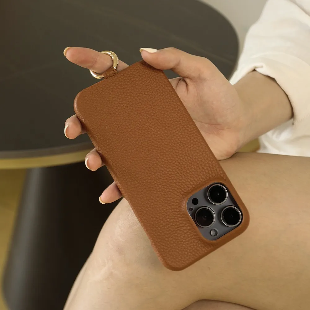 Genuine Leather Phone Case For iPhone 15 Pro Max 16Pro 13pro 14Plus 12 11 12pro Cowhide Fundal Back Shell capa with Ring Buckle