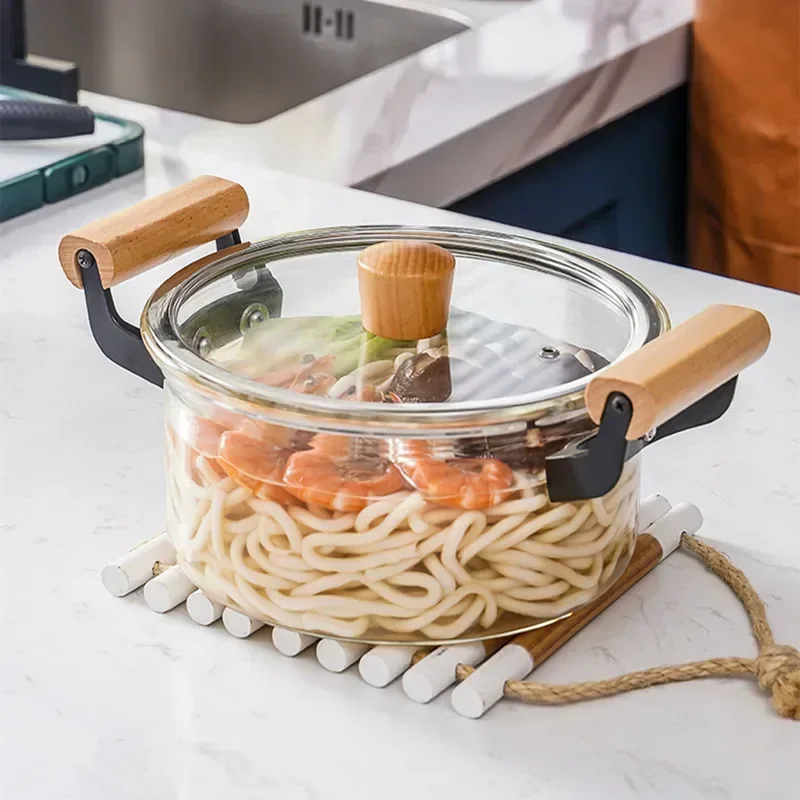 Zuppa di vetro stufato, pentola per Noodle trasparente con doppio manico, pentola elettrica, piccola ebollizione, cottura di Noodle