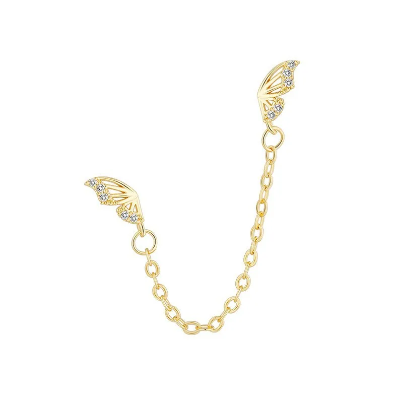 Fashion Silver Color Hollow Butterfly Stud Earrings for Women Girl Simple Double Ear Hole Tassel Chain Earrings Jewelry Gift