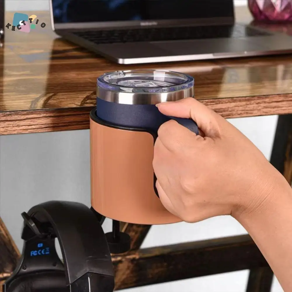 

Nonslip 2 In 1 Desk Cup Holder Adjustable Arm Clamp 360-Degree Rotation Under Table Headset Hook Easy Installation