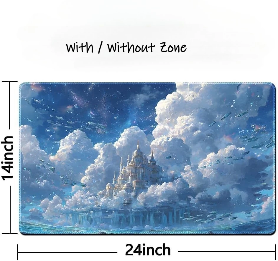 Fantasy Sky Castle Playmat With Zones Mouse pad Card Game Mat Commander Battlefield Play Mat Stitched Anti-slip Rubber Desk Pad