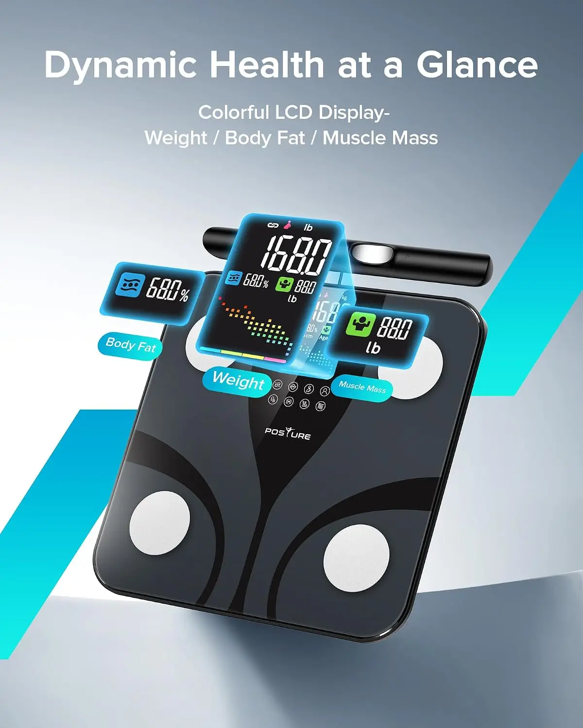 Digital Scale Body Composition Analyzer Weight Fat Muscle Mass Metrics Large Platform LCD Display