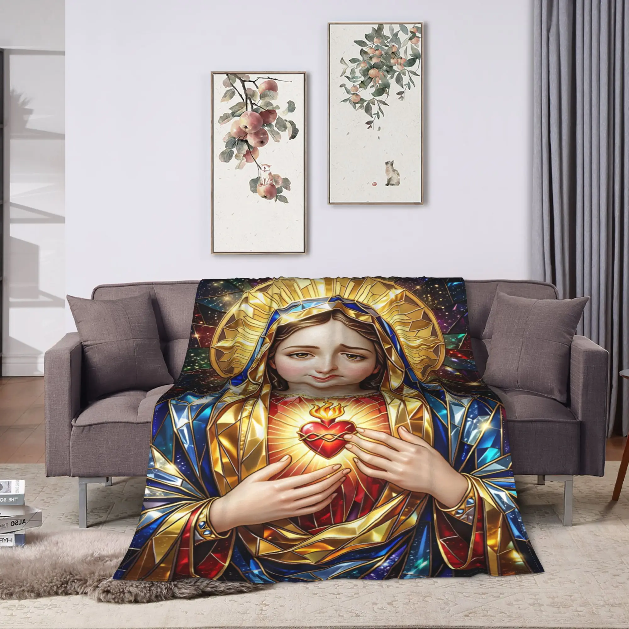 Immaculate Heart Of Mary Portrait Flannel Blanket Girl  Soft Comfy Throw Blanket Autumn Home Decor Bedspread Sofa Bed Cover