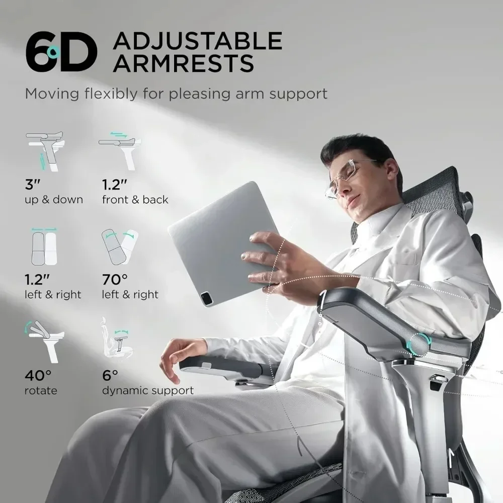 E3 Ergonomic Office Chair with 3-Zone Dynamic Lumbar Support 4D Adjustable Headrest 6D Adjustable Armrests