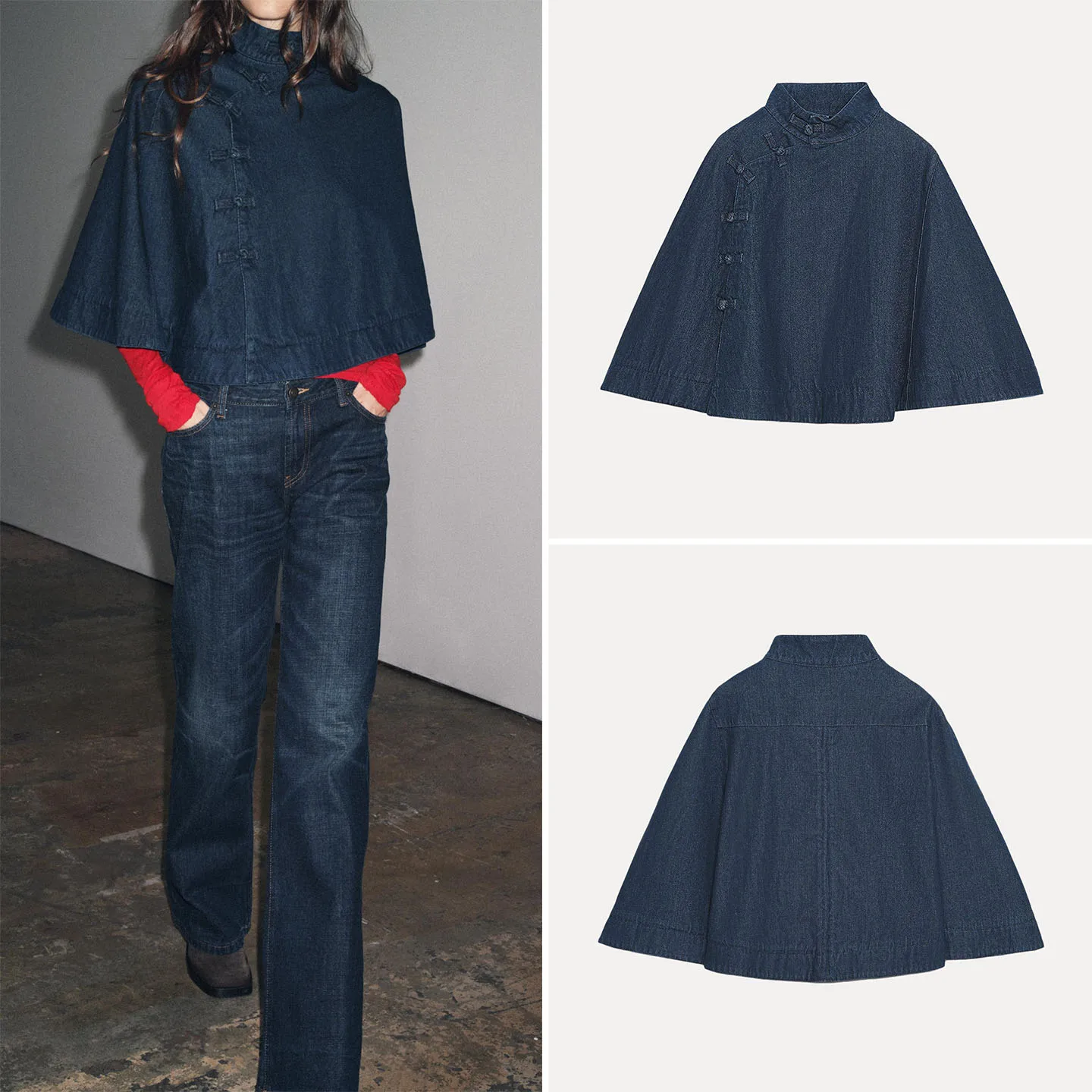 Women's Faionable Denim Knot Detail Cowl Ne ort Jaet Autumn 2025 Z Stand Fit Ladies' Outerwear