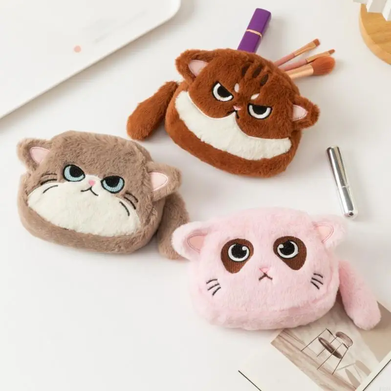 

P88A Cats Coin Purse Plush Change Small Makeup Bag Cats Shaped Coin Bag Gifts