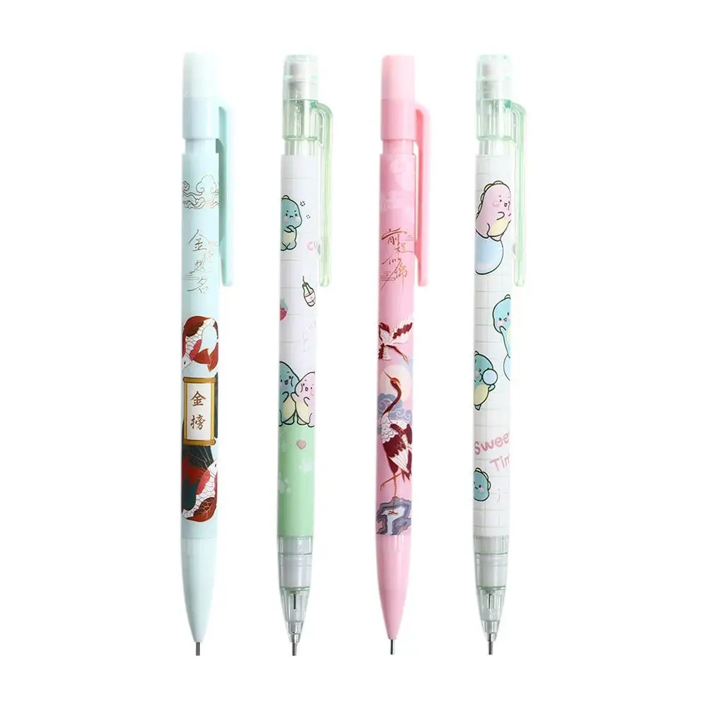 Sekolah Kartun Korea dengan Penghapus untuk Alat Tulis Anak Pensil Mekanik Pensil Otomatis Pena Tekan Pensil Bergerak