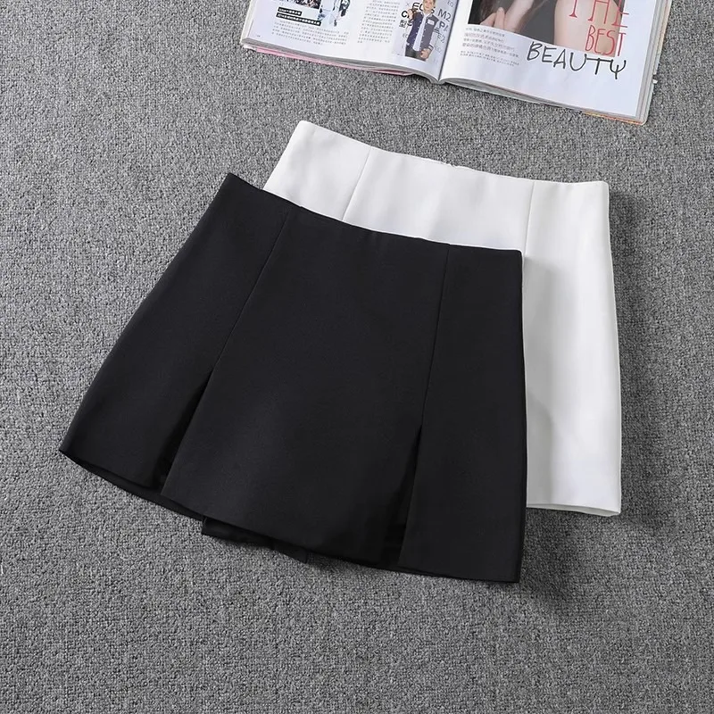 Falda corta acampanada de cintura alta para mujer, moda versátil, Color sólido, novedad de verano, pantalones antiexposición