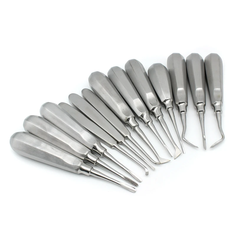 Autoclave 13pcs Dental Elevator Set Teeth Extraction Tooth Extracting Forceps Stainless Steel Curved Root Lift  Tools