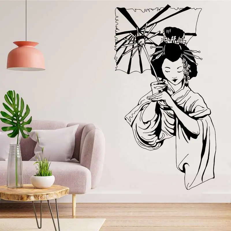 Vinyl Wall Decals Geisha Japanese Girl Umbrella Asian Style Dress Up Spa Beauty Salon Home Decor Wall Decal Unique Gift  R13