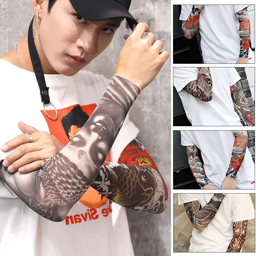 Tattood Sleeve With Floral Arm Tattoo Seamless Outdoor Cycling Tattoo And Sun Protection Sleeve 1pc Tattoo Sleeve Sleeve Sunscre