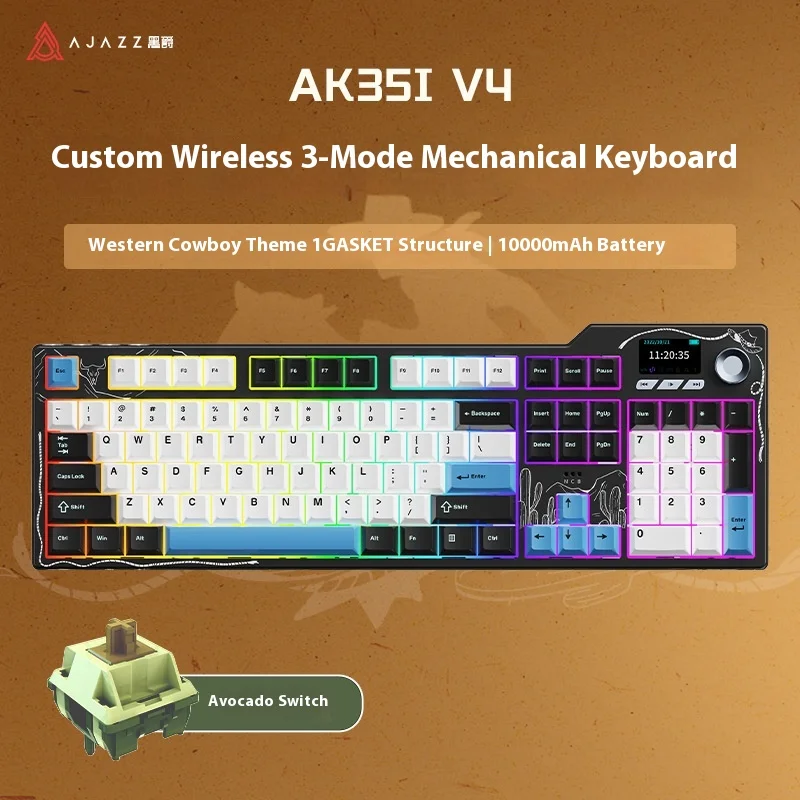 

Ajazz Ak35i V4 Трехрежимная ковбойская механическая клавиатура в стиле вестерн с возможностью горячей замены и экраном Pbt Key Cap Fr4 Игровая клавиатура с позиционированием