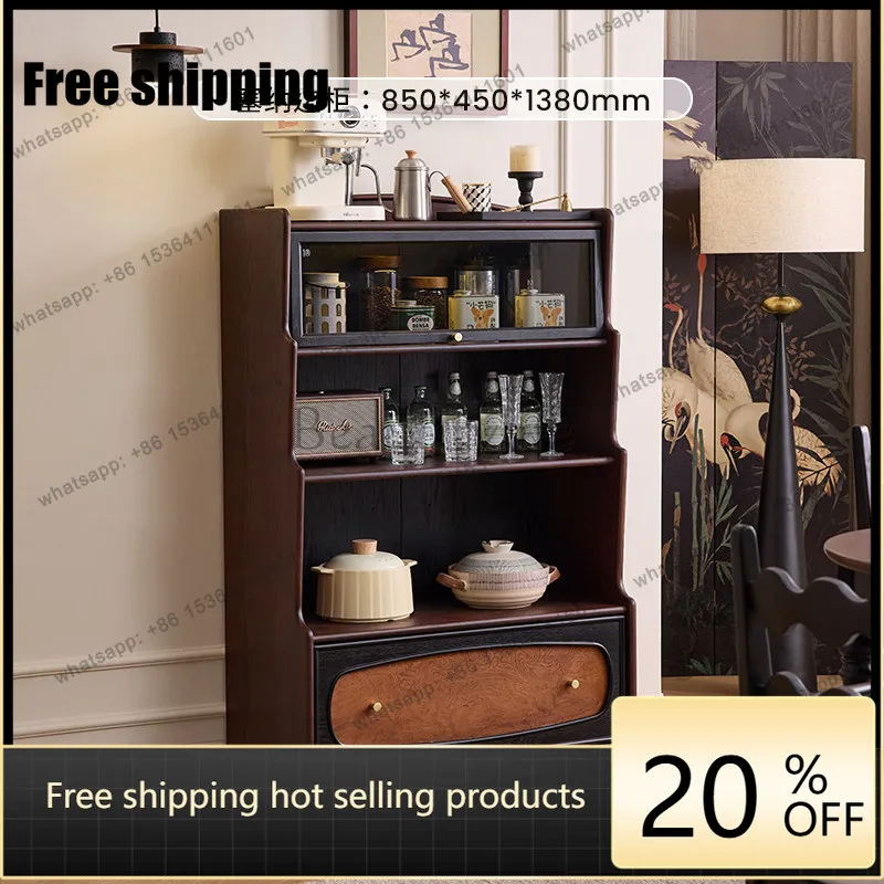 LD antique solid wood dining side cabinet French retro home living room floor locker
