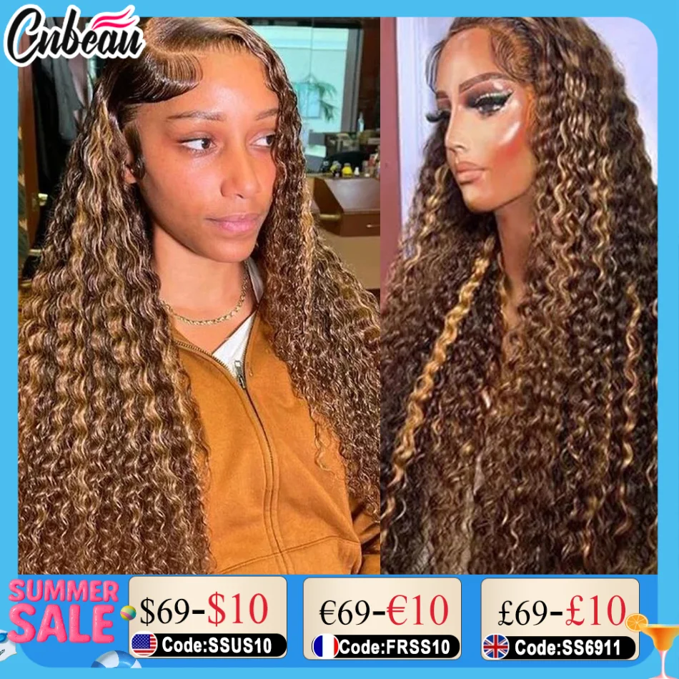 

250% Piano Highlight Ombre Wig 30/40 Inch 13x6 Hd Lace Frontal Wig Water 13x4 Front Deep Kinky Curly Remy Human Hair Glueless