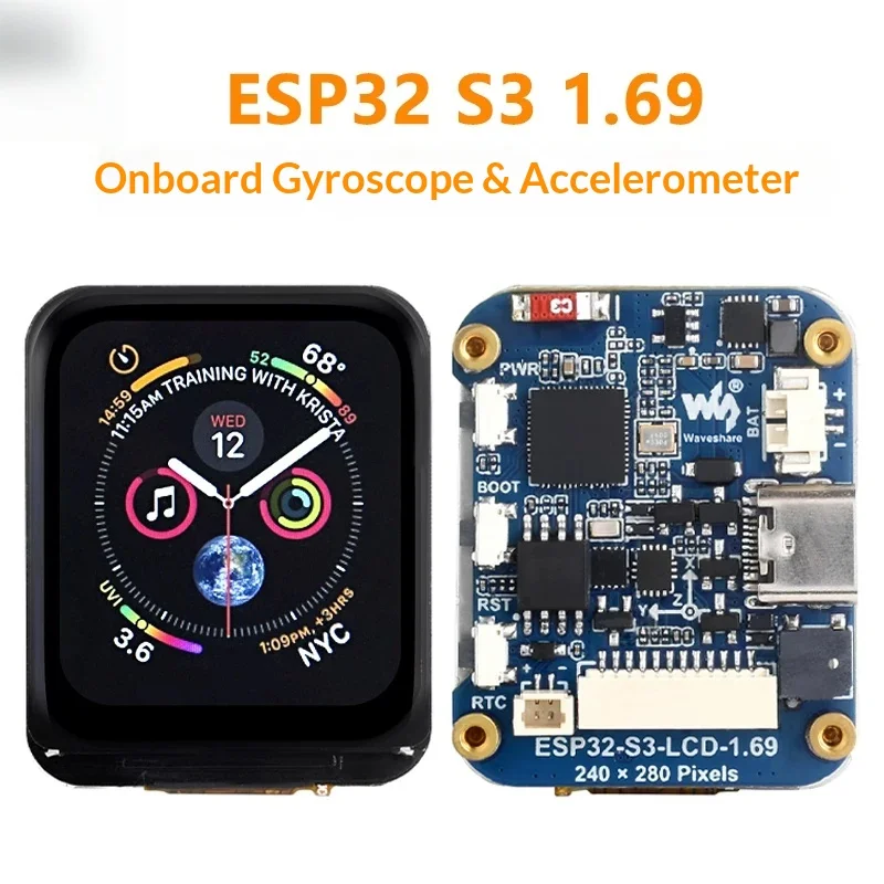 esp32-s3-169-インチ円形液晶ディスプレイ、qmi8658-ジャイロスコープセンサー搭載開発ボード、arduino-と互換性あり