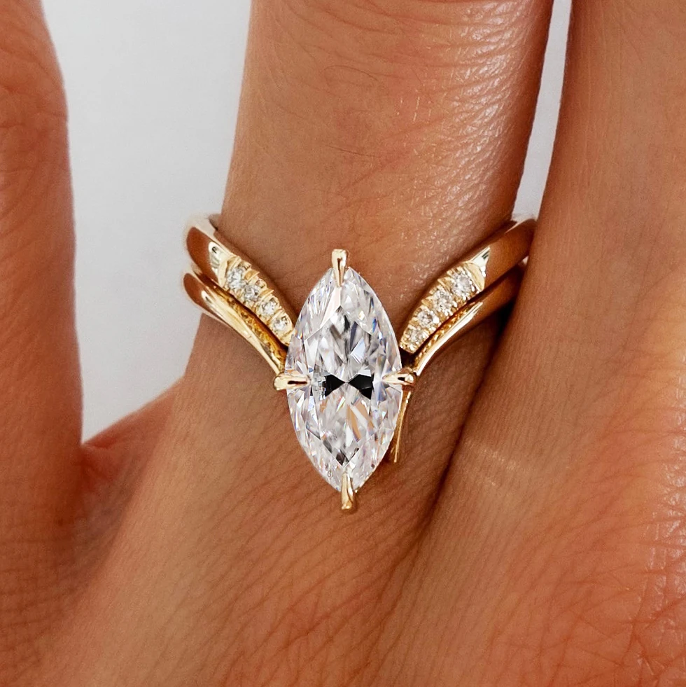 BXINY Marquise Cut Moissanite Ring Set S925 Zilveren Plaat 18K Goud voor Vrouwen GRA Gecertificeerde Lab Diamond Wedding Band geschenken Sieraden
