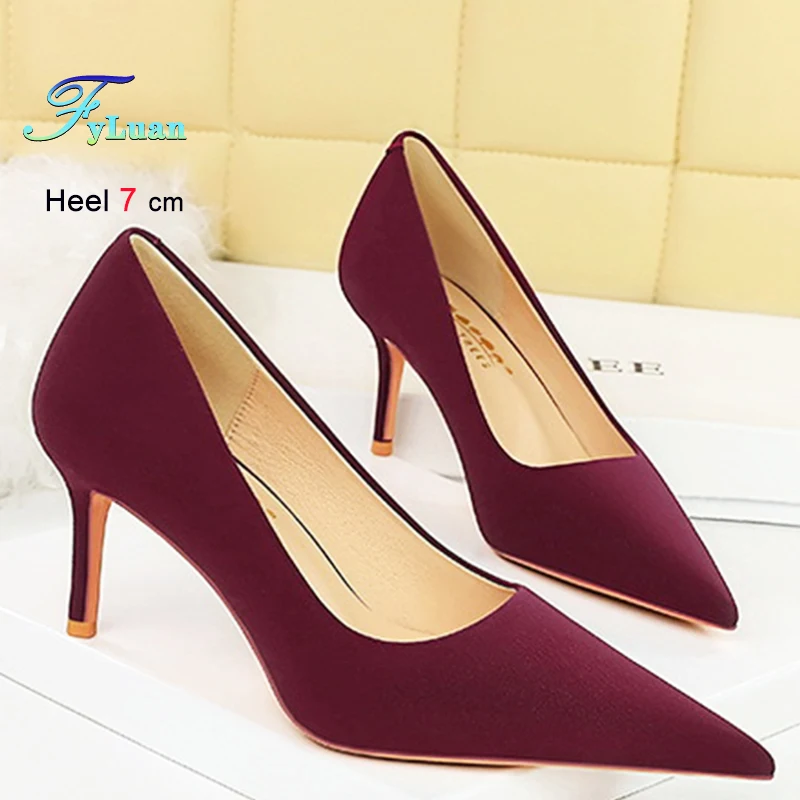 

2025 Beige Black Wine Red Green Red Heels 7cm 10cm Women's Shoes Shallow Mouth Lady Pumps Pointed Stiletto Elegant Banquet Shoes