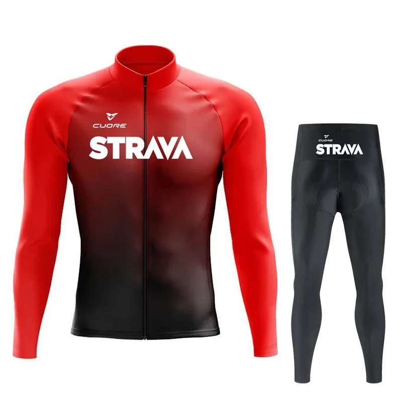 【セール中】STRAVA サイクリングウェア男性用自転車ウェアセットメンズスポーツウェアセット自転車ウェアサイクルジャージサイクリングパンツ秋