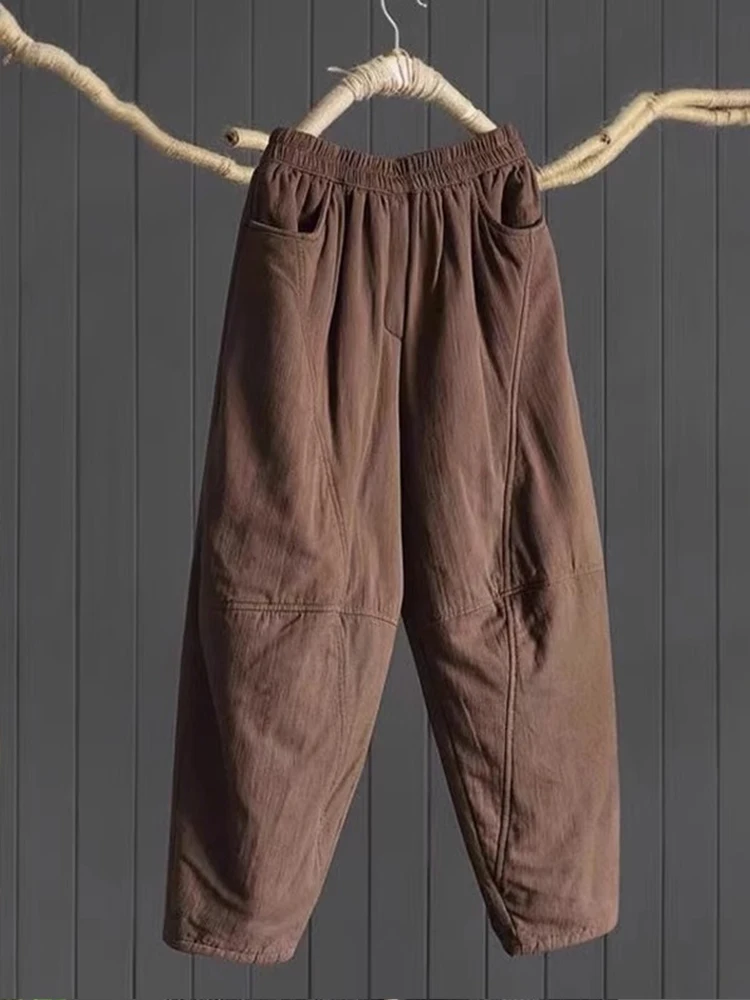 

Lightweight down Cotton Pants Women Winter Loose Outerwear Thiened Warm Casual Carrot Harlan Long Pants High Waist