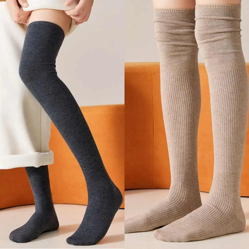 

1 Pair Knitted Boot Calf Socks Solid Color Thick Cotton Over Knee Socks Warm Material Elastic Thigh-High Socks Knitted