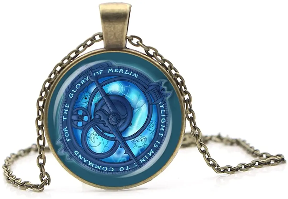 Troll Hunters Vintage Amulet Pendant Necklaces Bronze Color Chain Blue Crystal for Children Toys Women Men Jewelry Gifts