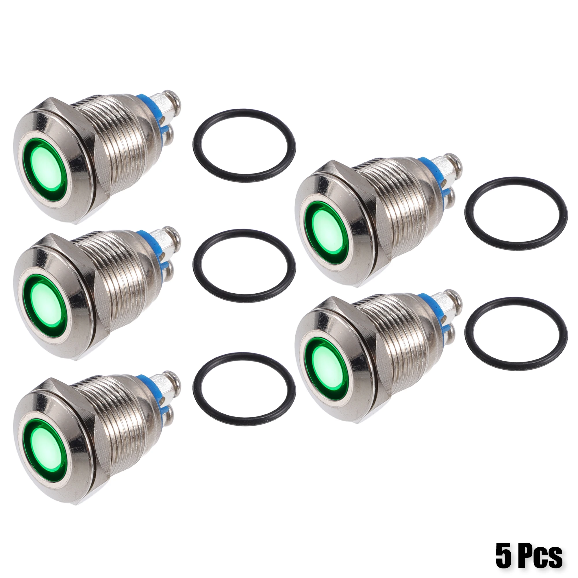 UXCELL 5 Pcs LED Indicator Light 12mm 12V AC DC Metal Shell Waterproof Pilot  Dash Signal Lamp Interior Green