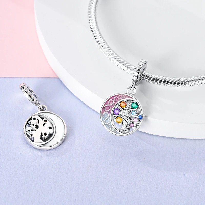 Fit Original S925 Silver Plated Charms Beads Moon Life Tree Pendant Charms for Women Fine DIY Birthday Jewelry Gifts