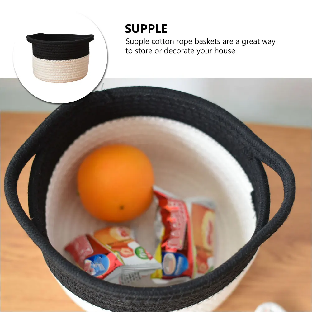 

Wicker Storage Basket Rustic Decor Cotton Rope Garbage Can Small Baskets Office Desk