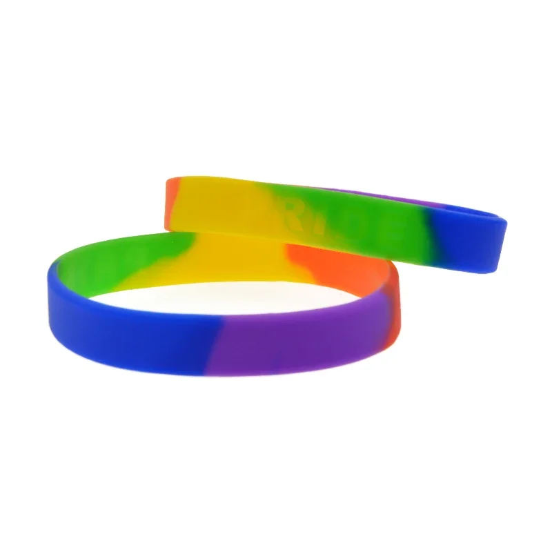 

50 Pcs Debossed Pride Silicone Rubber Wristband Rainbow Color Bangle Women and Men Gift Bracelet