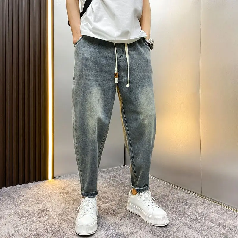 

Популярные ковбойские мужские весенние джинсы с завязками, свободные джинсовые брюки, новинка 2025, модные брендовые повседневные тонкие мешковатые брюки с редисом, мужские брюки