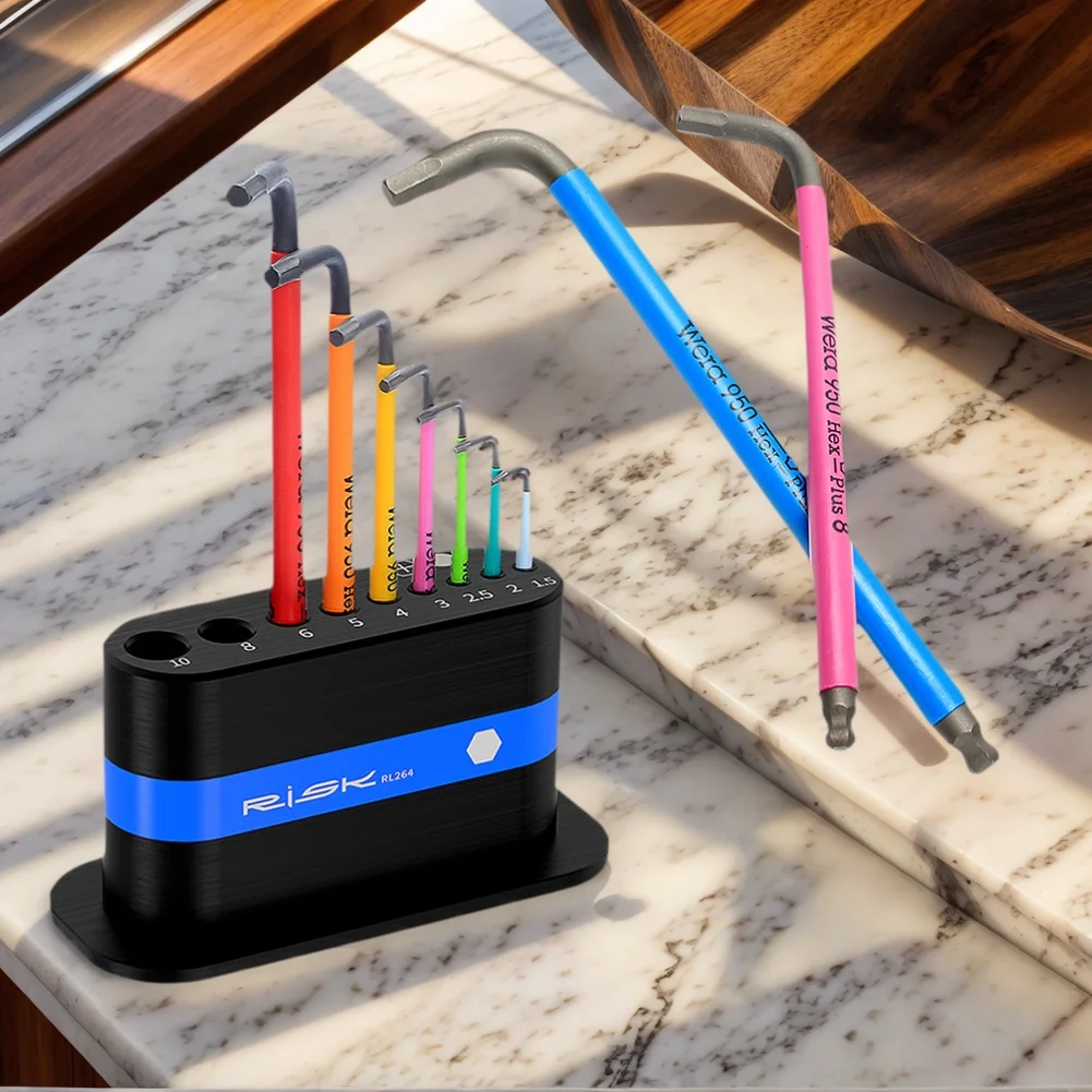 رف تخزين مفتاح ربط سداسي على شكل حرف L مع حامل مفاتيح سداسي مغناطيسي ومفتاح ربط سداسي لسلسلة الشدات 950 967