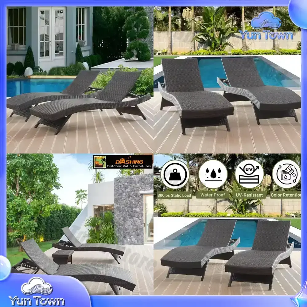 RTS Sun Lounger Chair Agrden Luxury Rattan Pool Lounger Adjustable Outdoor Furiniure Chaise Longue Wicker Reclining Lounge