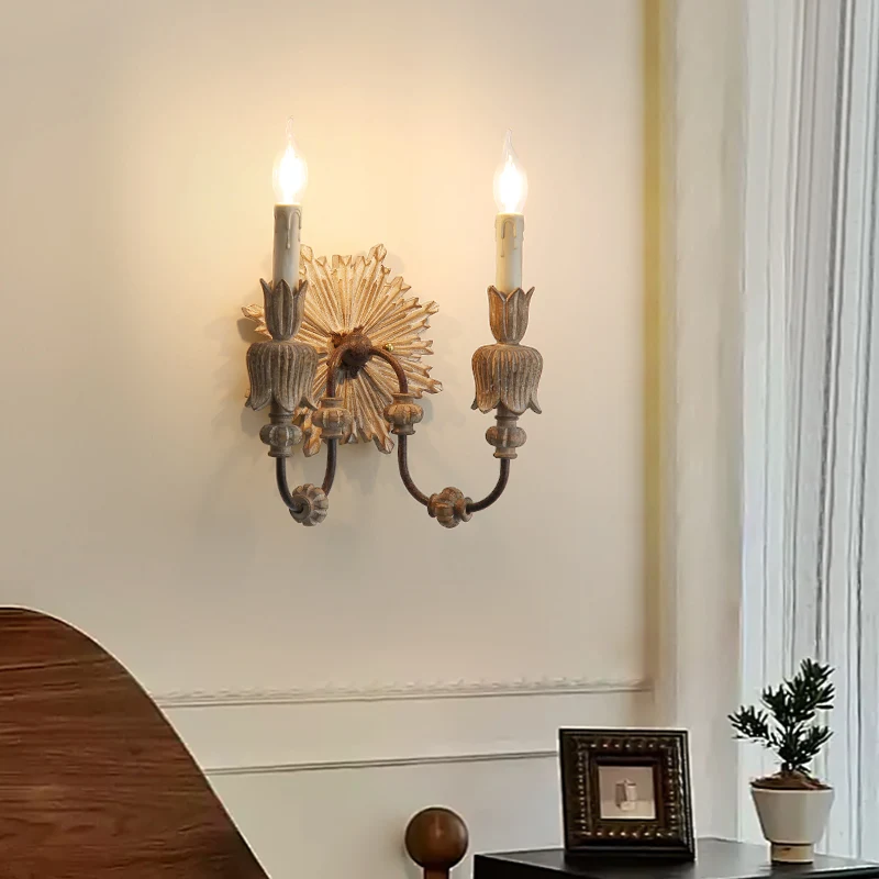 American vintage country wall lamp, French living room background wall, bedside bedside, homestay, solid wood café, decorative l