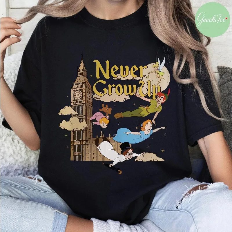 تي شيرت بيتر بان، تينكر بيل، ويندي جون مايكل، فلاي تو نيفرلاند، كاجوال لجميع المواسم للجنسين، ملابس شارع من القطن الخالص #2