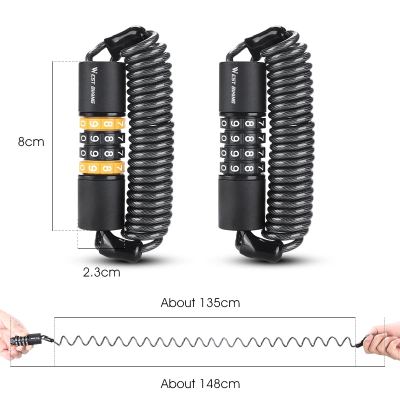 WEST BIKING-cerradura portátil para bicicleta, candado antirrobo con contraseña para casco, candado de seguridad para bicicleta de montaña y