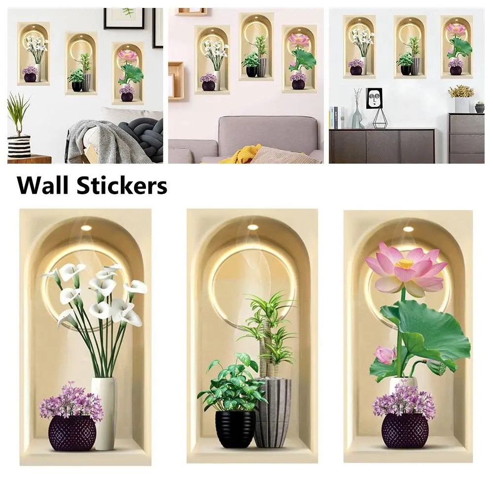 

Creative Multicolor Wall Stickers PVC Self-adhesive Green Potted Decals Wall Art Sticker Entrance Hall
