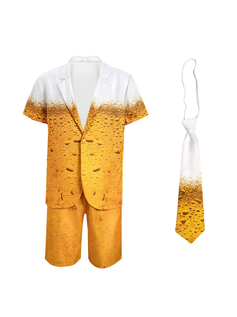 Costumes d'Oktoberfest pour hommes adultes, olympiques de cosplay de bière bavaroise, vêtements de fête de bière jaune, habillage de carnaval d'Halloween