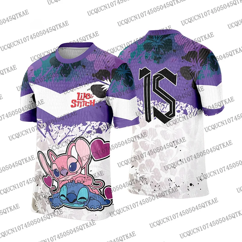 2025 ديزني الكرتون غرزة/الملابس قصيرة الأكمام التي شيرت الرجال النساء الصيف موضة ملابس رياضية غير رسمية تنفس سريعة الجافة كرة القدم جيرسي