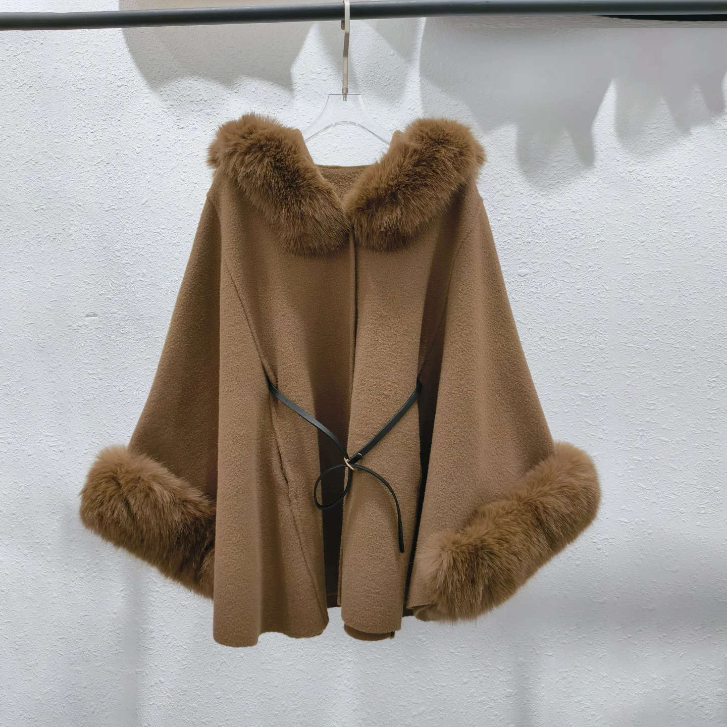 

New Autumn Winter Imitation Fox Fur Collar Cape Shawl Double-sided Woolen Coat Women's Cape Shawl Knitted Woolen Jacket