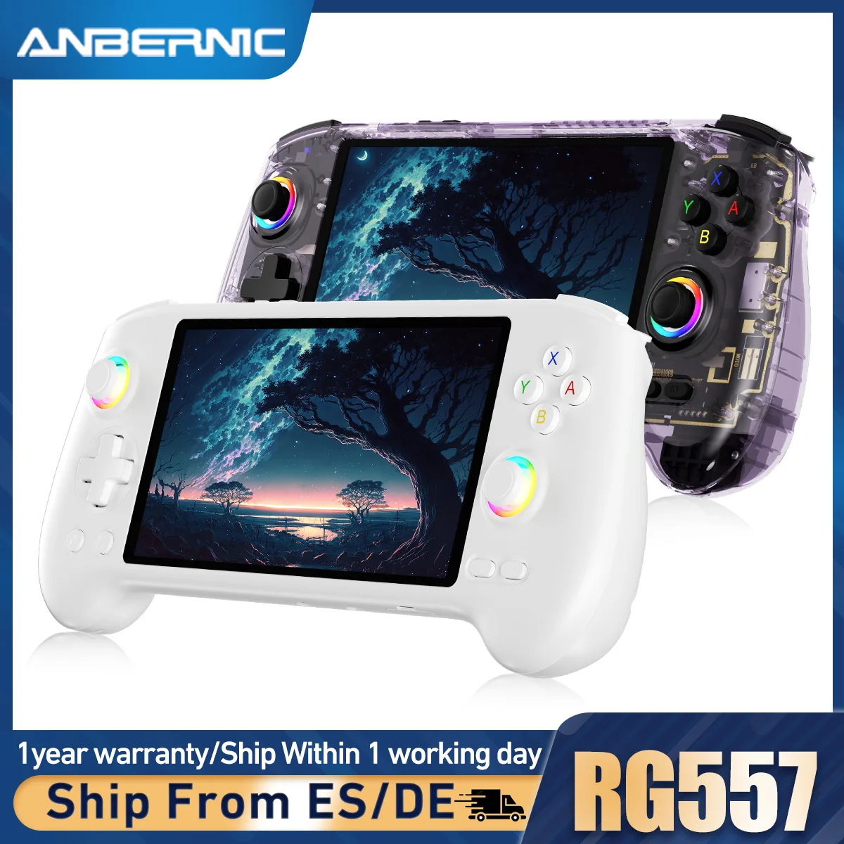 ANBERNIC – Console de jeu vidéo portable rétro RG557, Android 14, écran AMOLED de 5.48 pouces, intensité d'éclairage rvb, batterie 8300 5500mAh