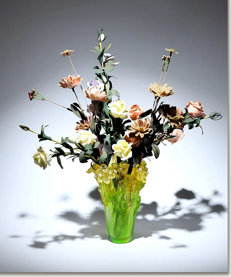 HYS high-end ancient glass daffodils vase suitable for dried flowers, living room decoration ornament, crystal craft gift