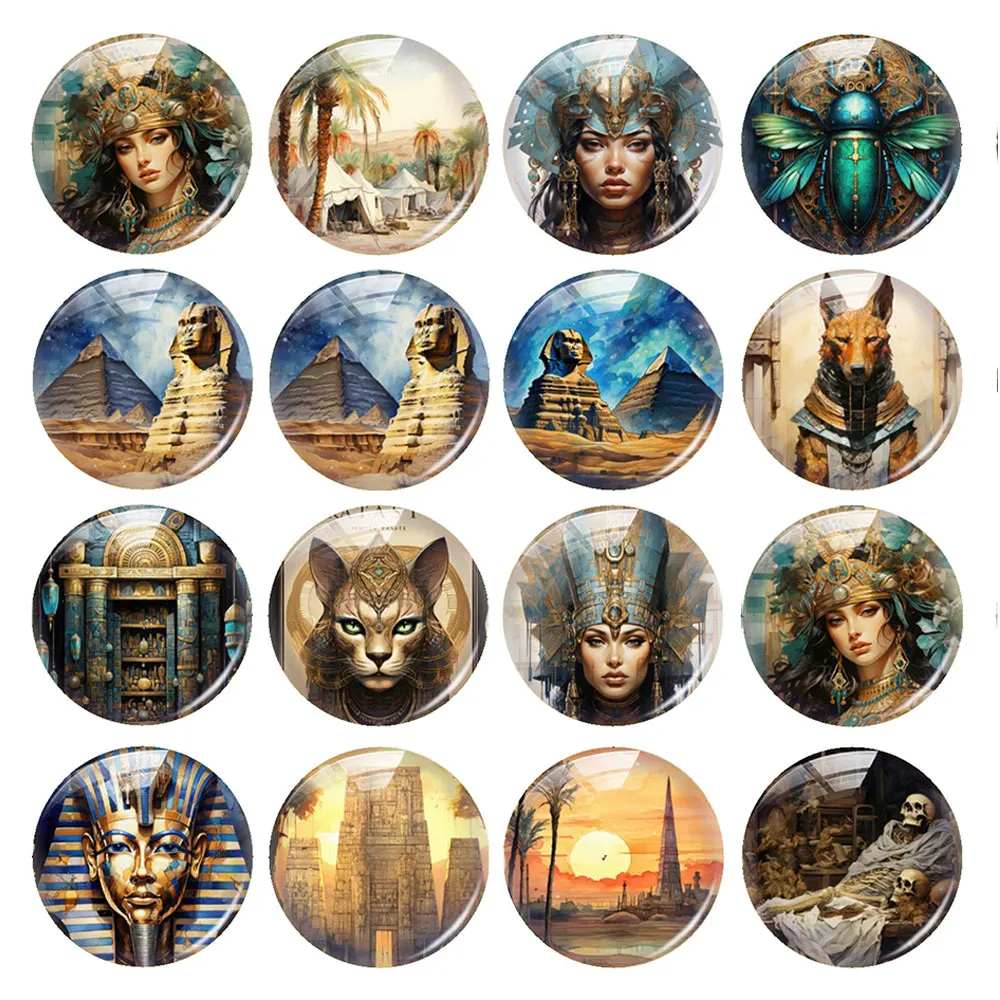 Random Mixed Round/Oval/Square Egypt Pyramid Skeleton Retro Photo Glass Cabochon Flatback Demo Cameo For Diy Jewelry Making