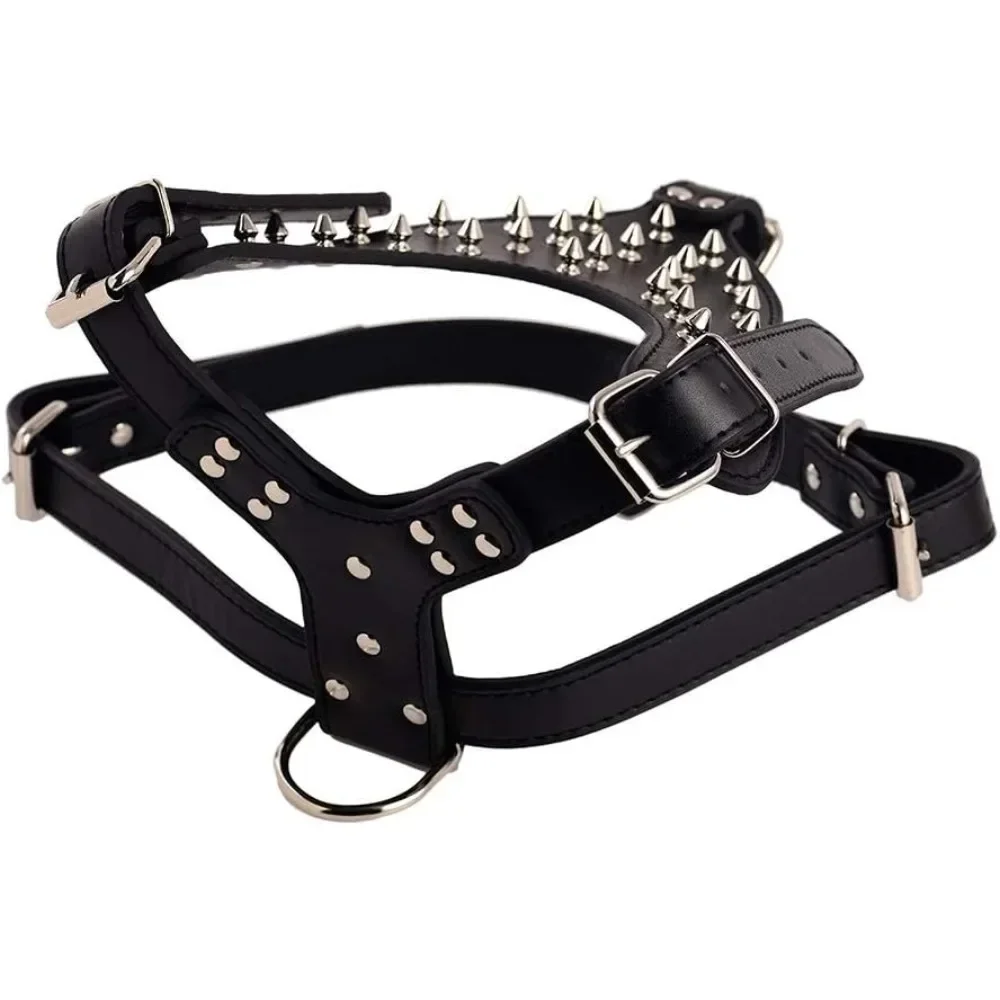 3pcs Set Dogs Kingdom Spiked Studded Dog Harness Collar Chain Walking Training Adjustable Leather Dog Pet Collar Harness Leash - view 6