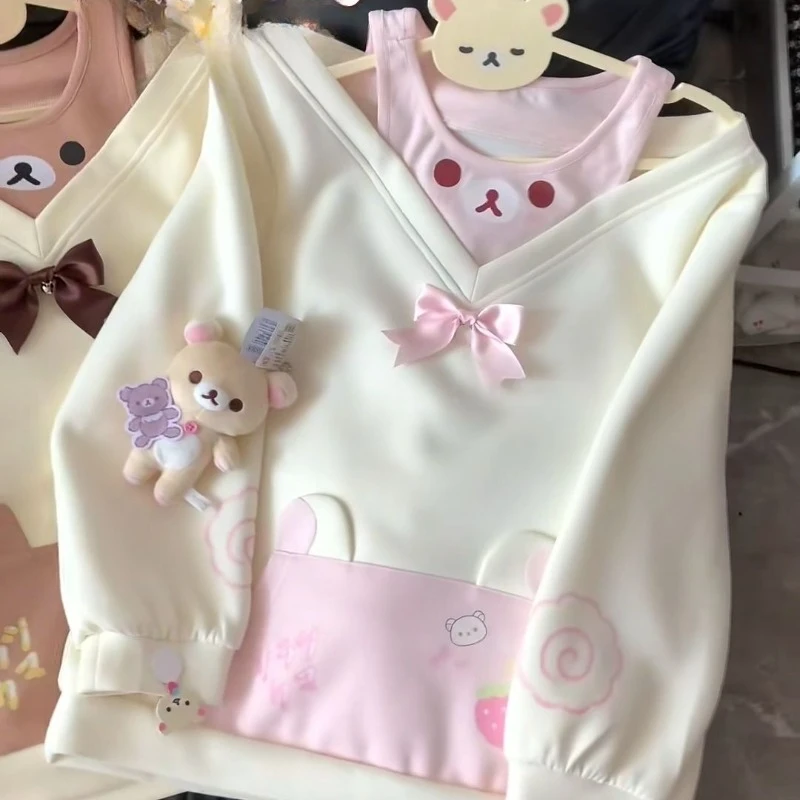 Damen-Hoodies für Frühling und Herbst, schulterfrei, lange Ärmel, zweiteilig, niedlicher Otaku-Stil, süß, anime-inspiriert, minimalistisch