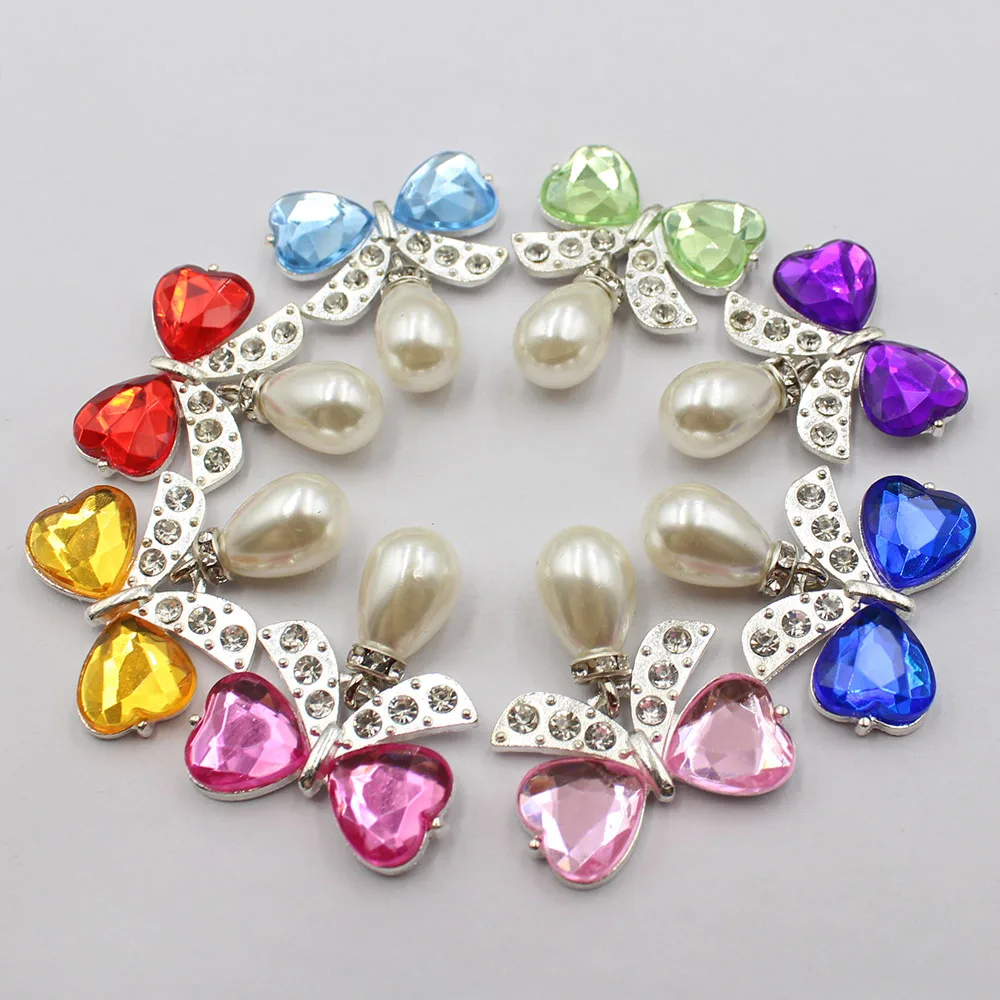 Direct sales of 5 pieces/set silver alloy diamond studded bow, water droplet pearl material DIY hat, earring, necklace, fashiona view 5